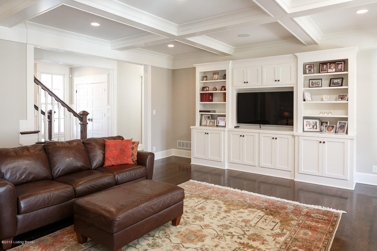 1104 Bellewood Road Anchorage, KY 40223 - Photo 14 of 63 A lovely coffered ceiling perfectly complements the built-in entertainment area.