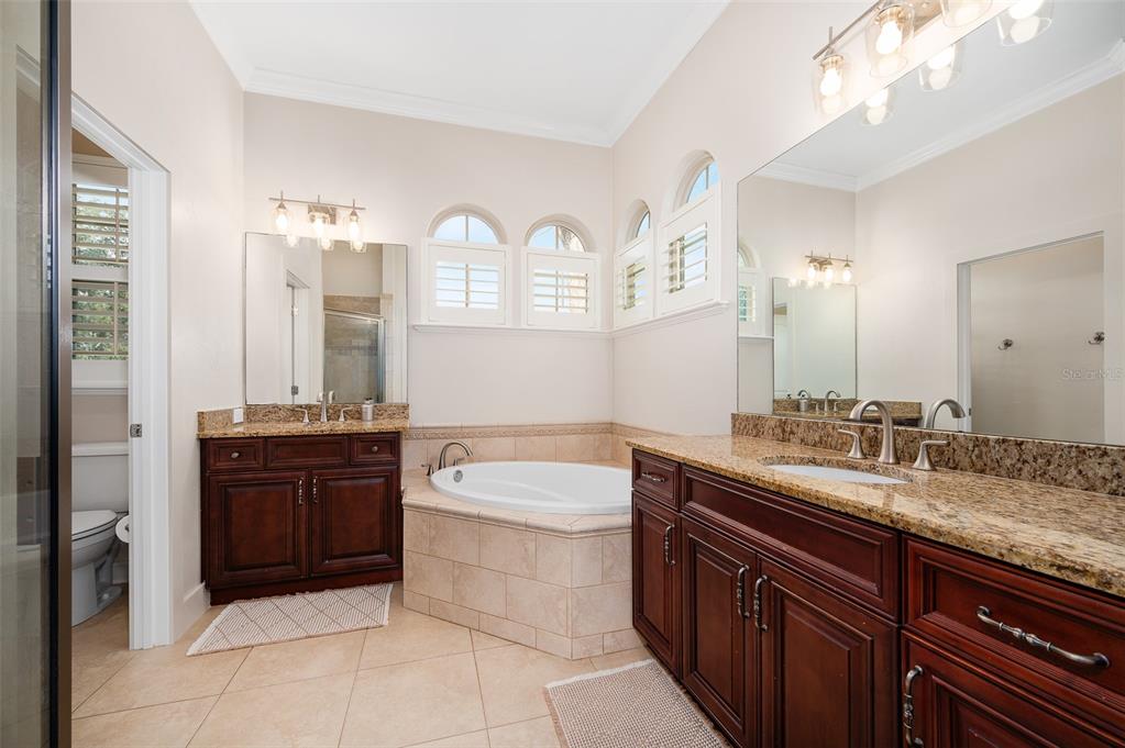 13549 Northwest 9 Road Newberry, FL 32669 - Photo 22 of 42 a bathroom with a granite countertop bathtub sink vanity and mirror