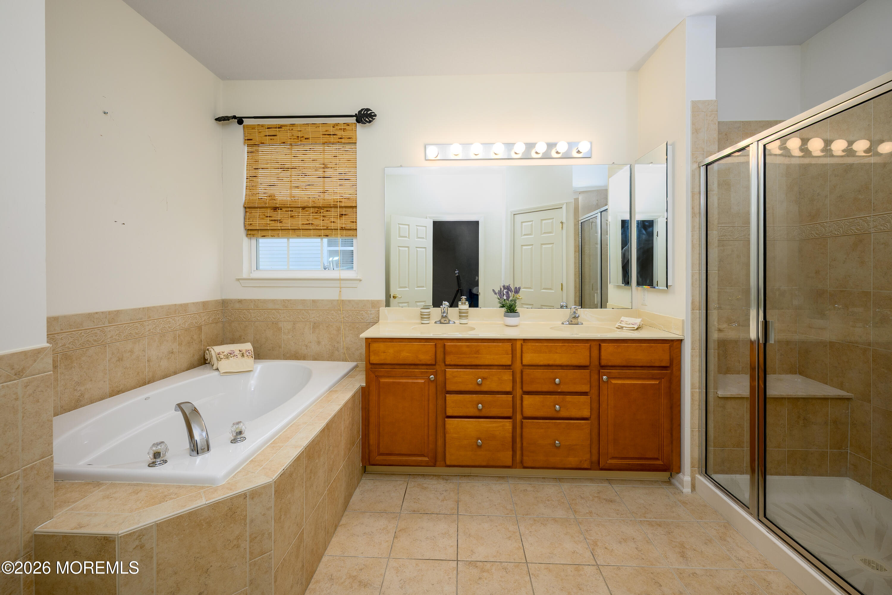 33 Cromwell Lane Jackson, NJ 08527 - Photo 14 of 32 a bathroom with a bathtub sink and a mirror