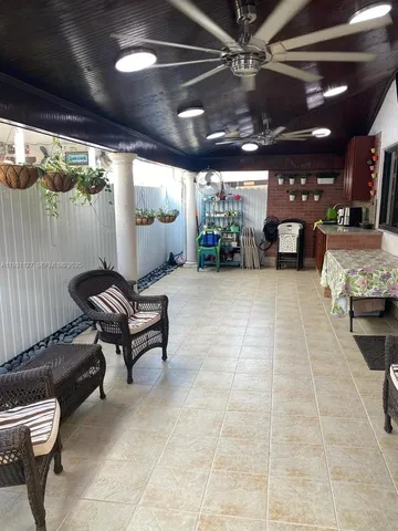a view of a garage with furniture