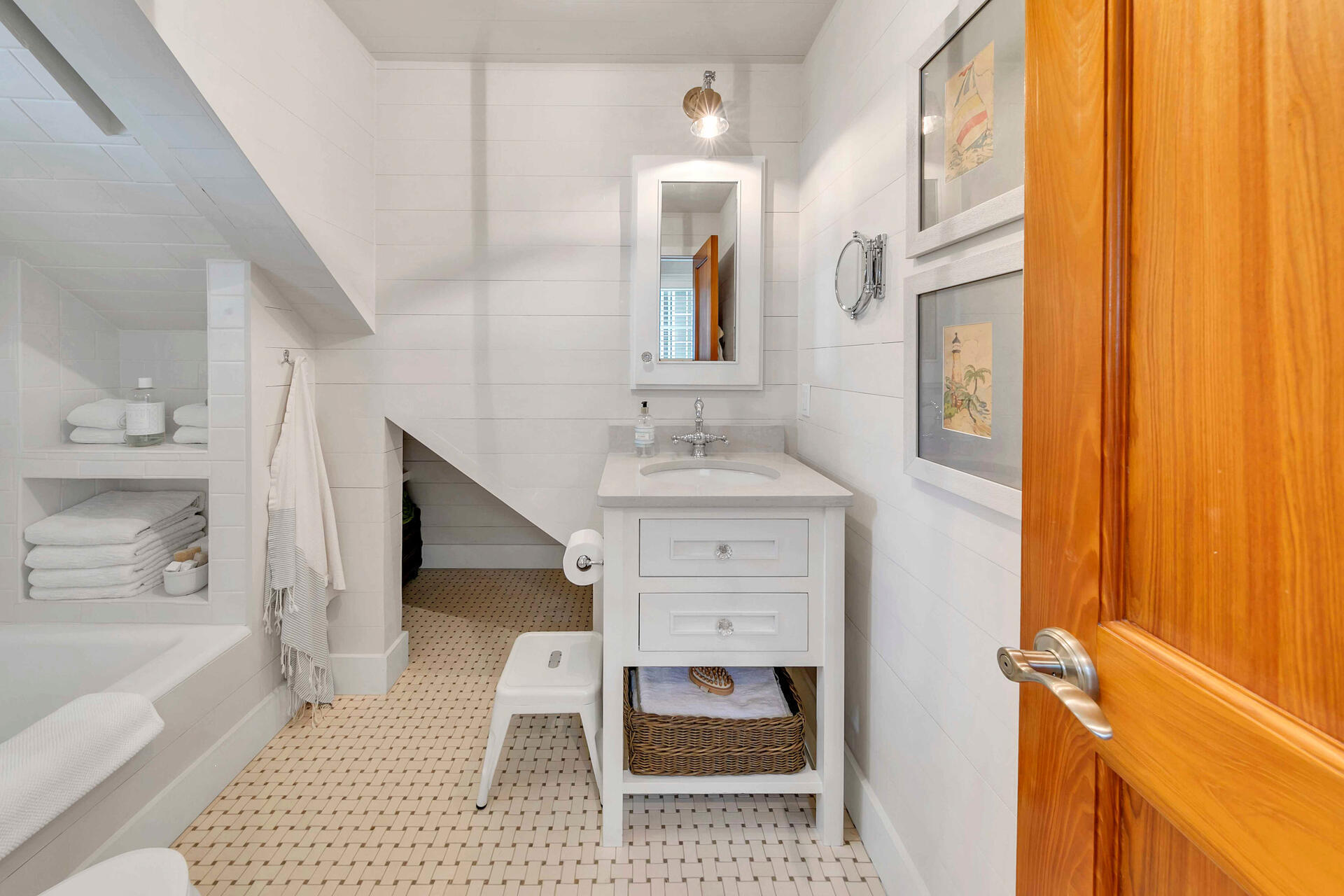 204 East Water Street Inlet Beach, FL 32461 - Photo 37 of 57 a bathroom with a sink vanity granite tub and shower