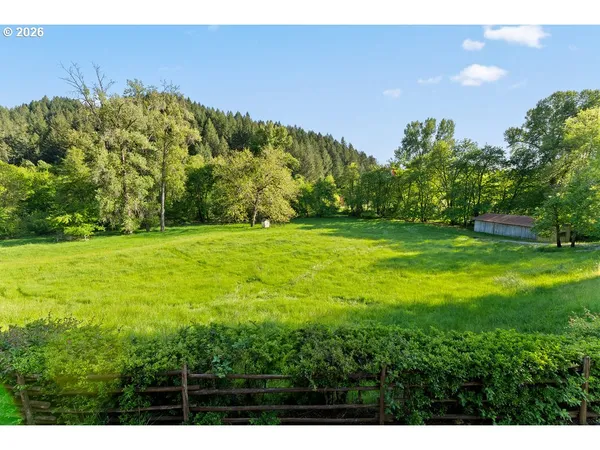 a view of backyard with green space