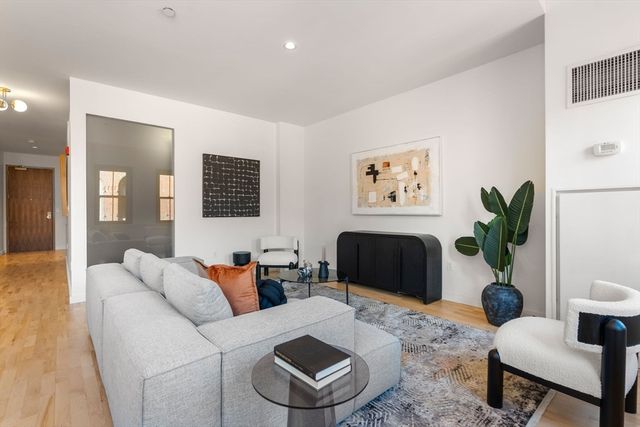 a living room with furniture flowerpot and a rug
