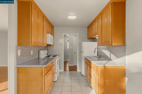 a kitchen with stainless steel appliances granite countertop a sink and a refrigerator