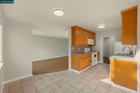 a large kitchen with a sink and cabinets