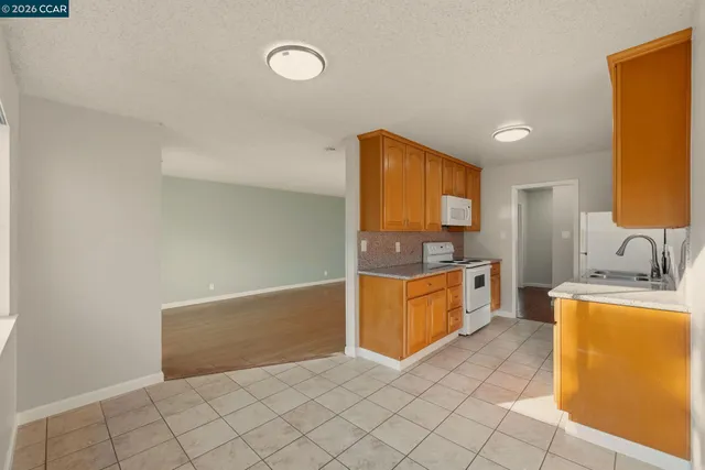a large kitchen with a sink and cabinets