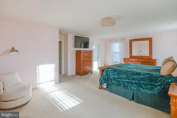 a bedroom with a bed and couch