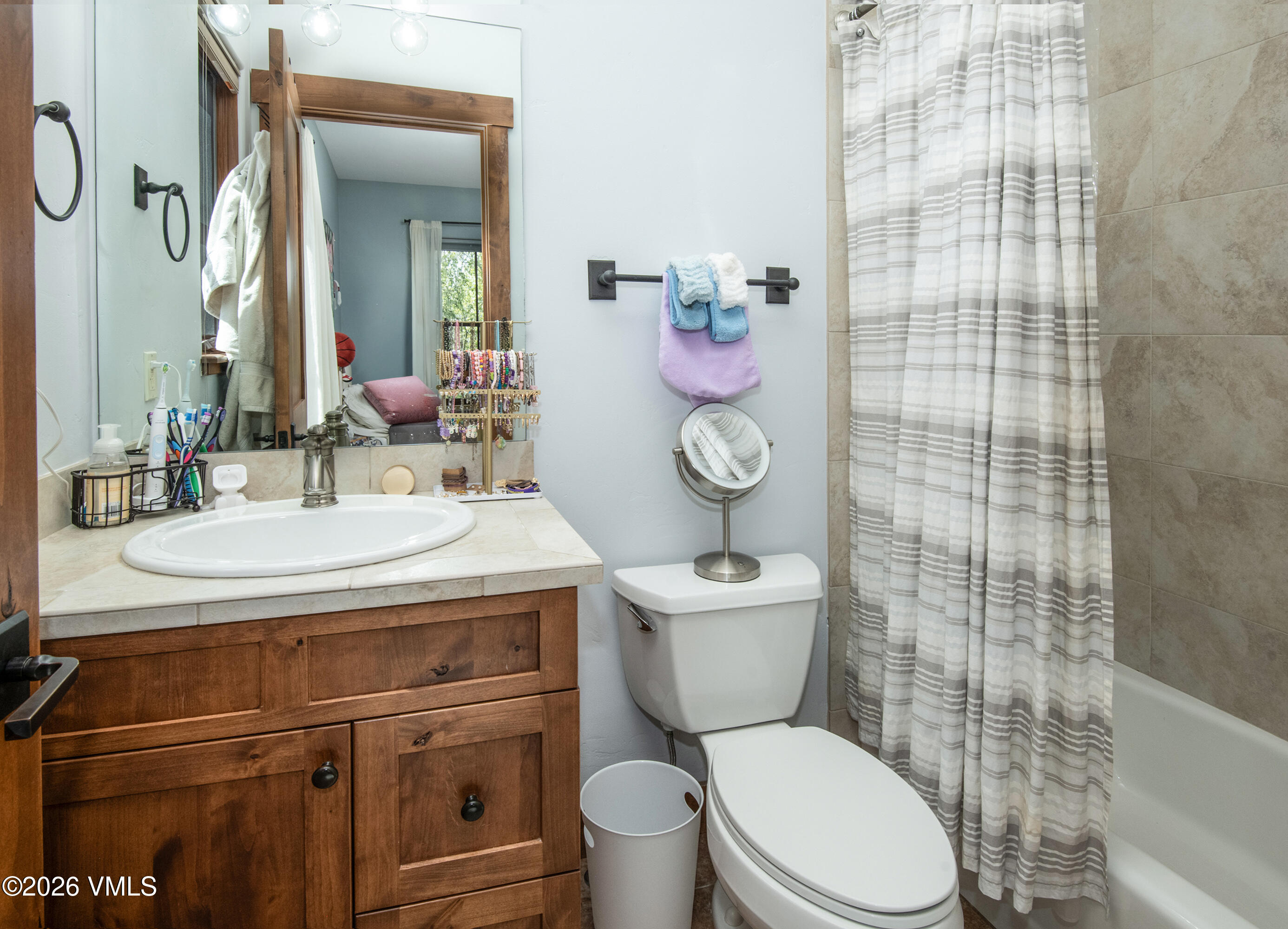 135 Palmer Loop Eagle, CO 81631 - Photo 30 of 54 a bathroom with a toilet sink vanity and mirror