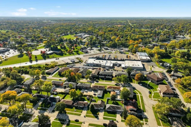 an aerial view of residential houses with city view