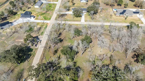 a view of swimming pool with a yard and large trees