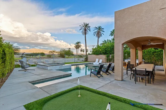 a view of yard with seating space