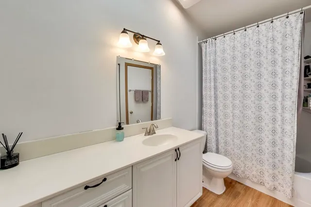 a bathroom with a sink a toilet and a mirror