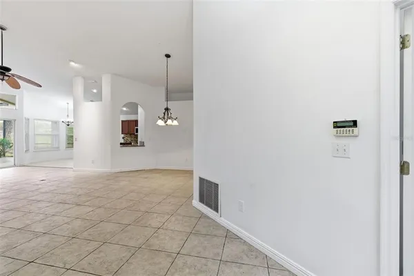 a view of a room with a fan