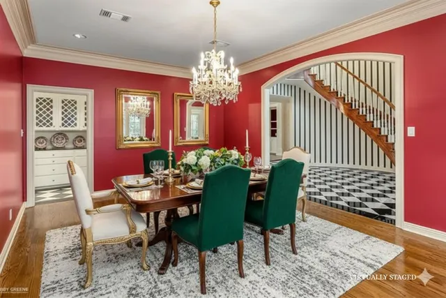 a view of a dining room with furniture and window