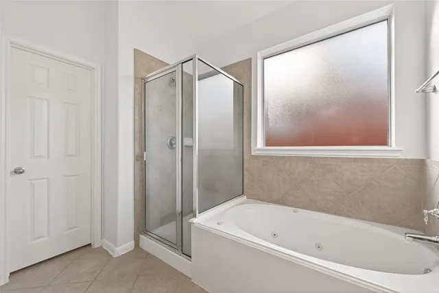 a bathroom with a bathtub and a shower