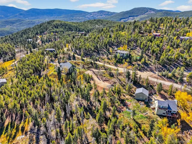 a view of a city with lush green forest