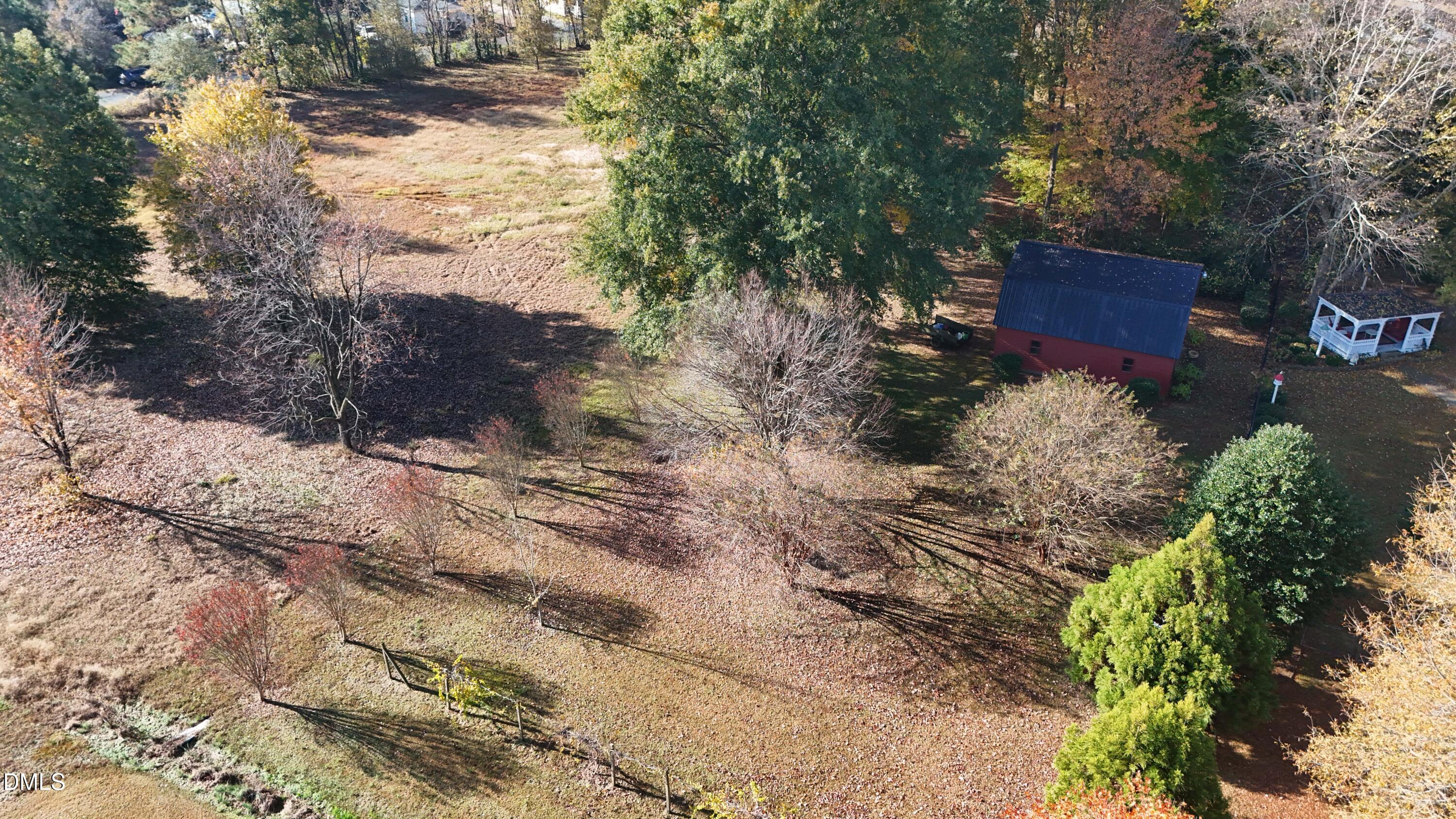 a view of a yard covered with trees