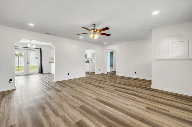 a view of a livingroom with a hardwood floor