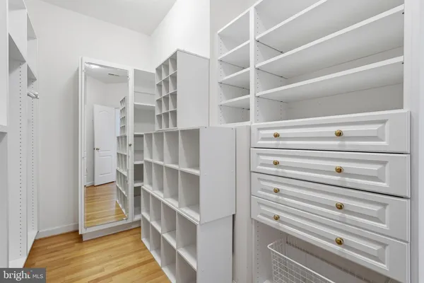a bed room with a bed and walk in closet