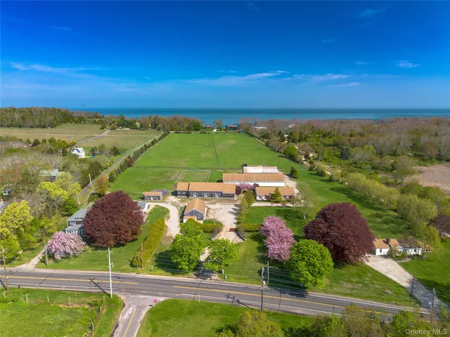an aerial view of a house with a garden and swimming pool