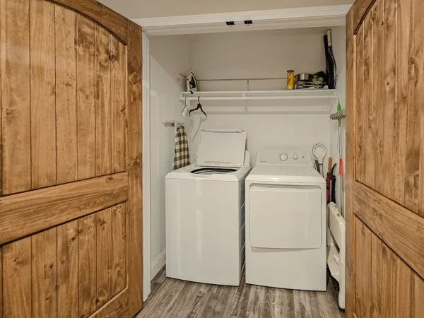 a utility room with dryer and washer