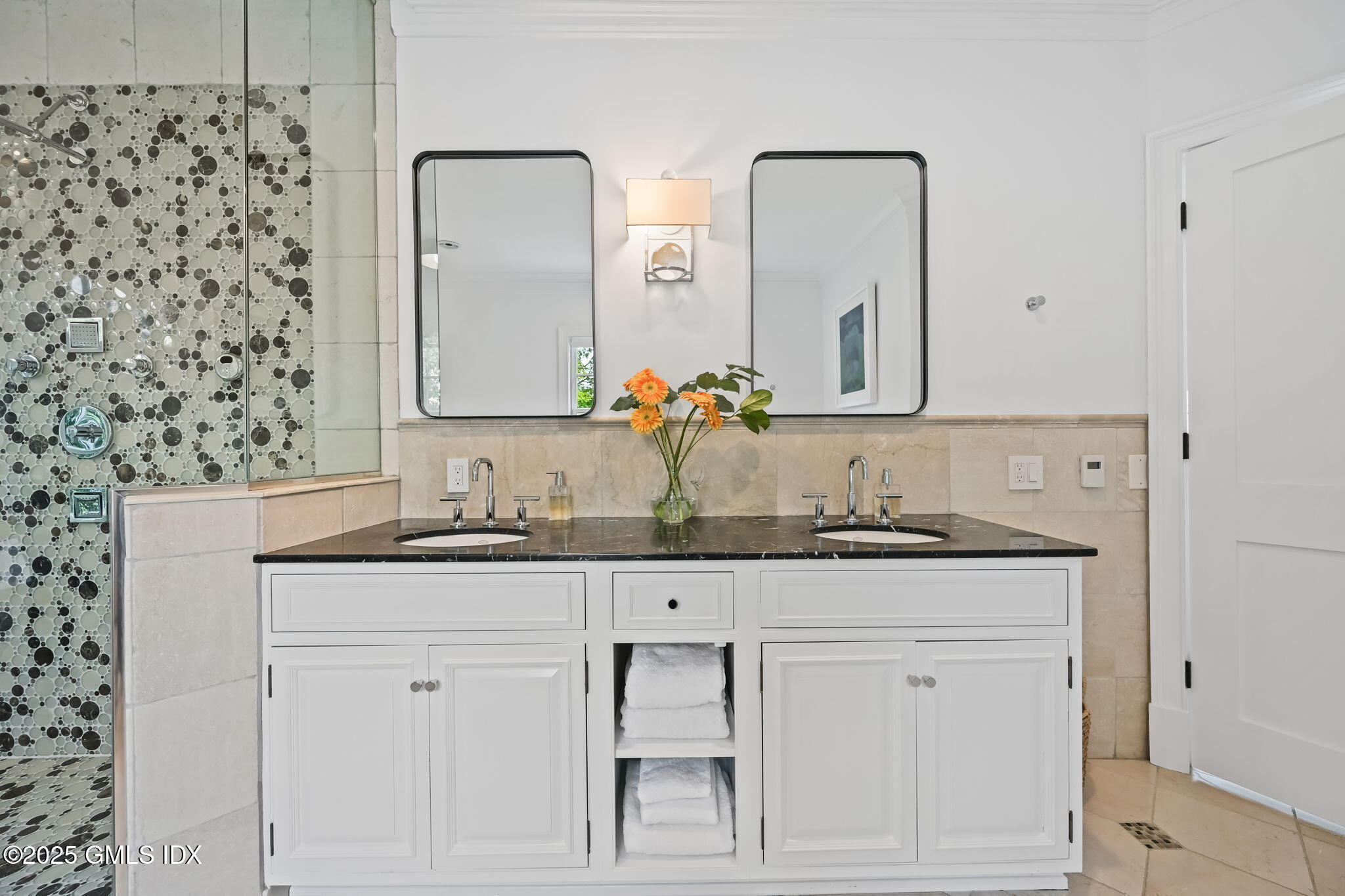 19 Weeds Landing Darien, CT 06820 - Photo 34 of 98 a bathroom with a granite countertop sink and a mirror