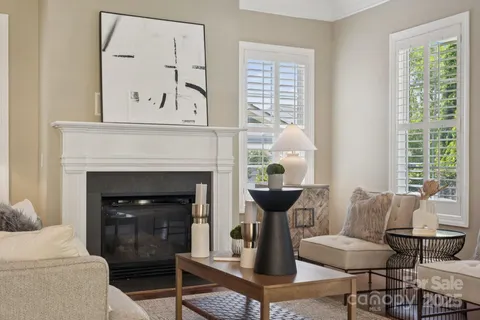 a living room with furniture a window and a fireplace