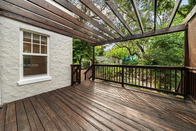 a view of a wooden deck