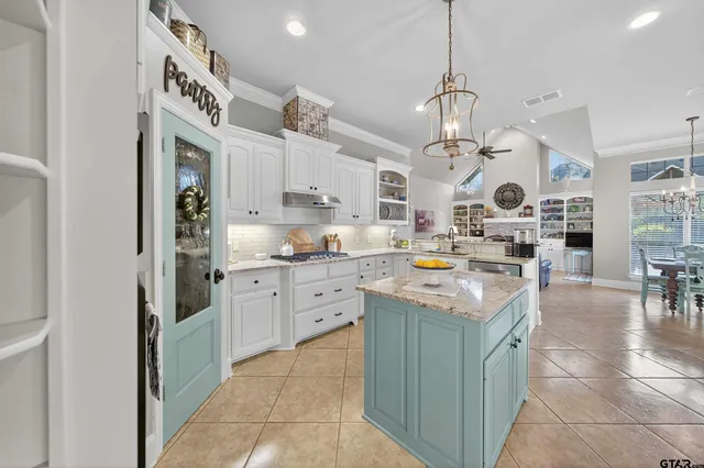 a kitchen with lots of counter top space