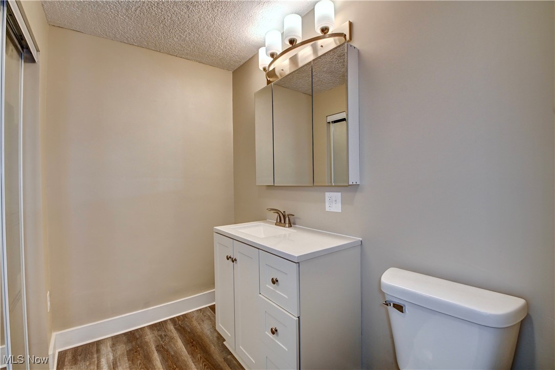 4624 Ridge Avenue Southeast Canton, OH 44707 - Photo 35 of 48 Half bathroom featuring vanity, a textured ceiling, and dark wood finished floors
