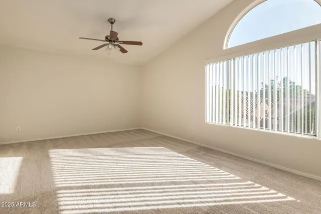 a view of a room with a window