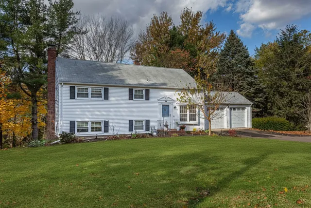 a front view of house with yard and green space