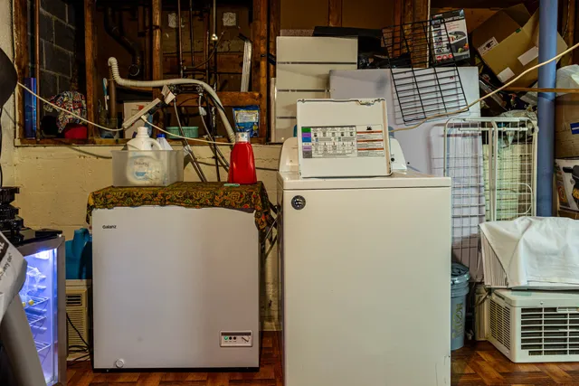 a utility room with dryer and washer