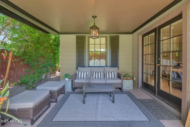 a view of porch with seating space