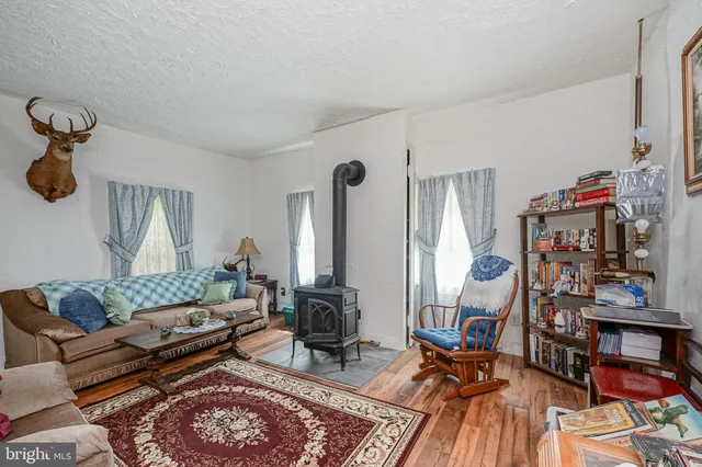 a living room with furniture and a rug