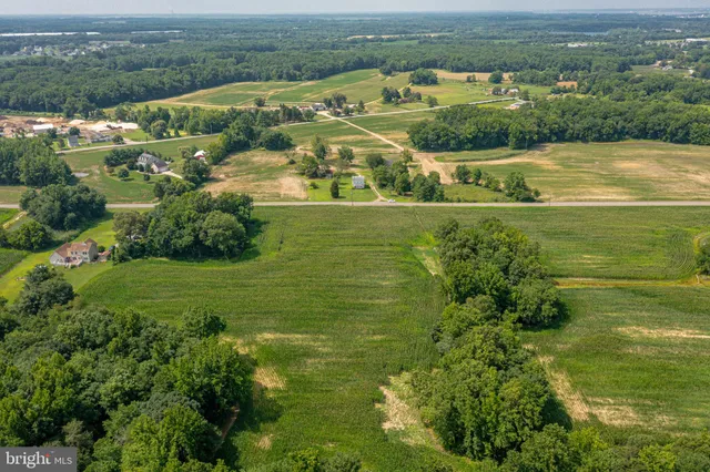 an aerial view of residential houses with outdoor space and trees