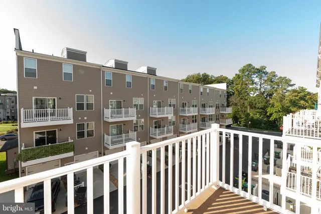 a view of a building from a balcony