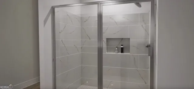 a bathroom with a shower