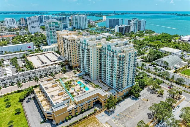 a view of a city with ocean