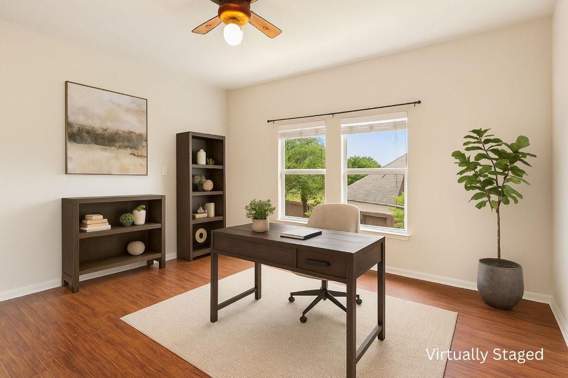 102 Country View Way Cedar Park, TX 78613 - Photo 29 of 38 Office area featuring wood finished floors and ceiling fan