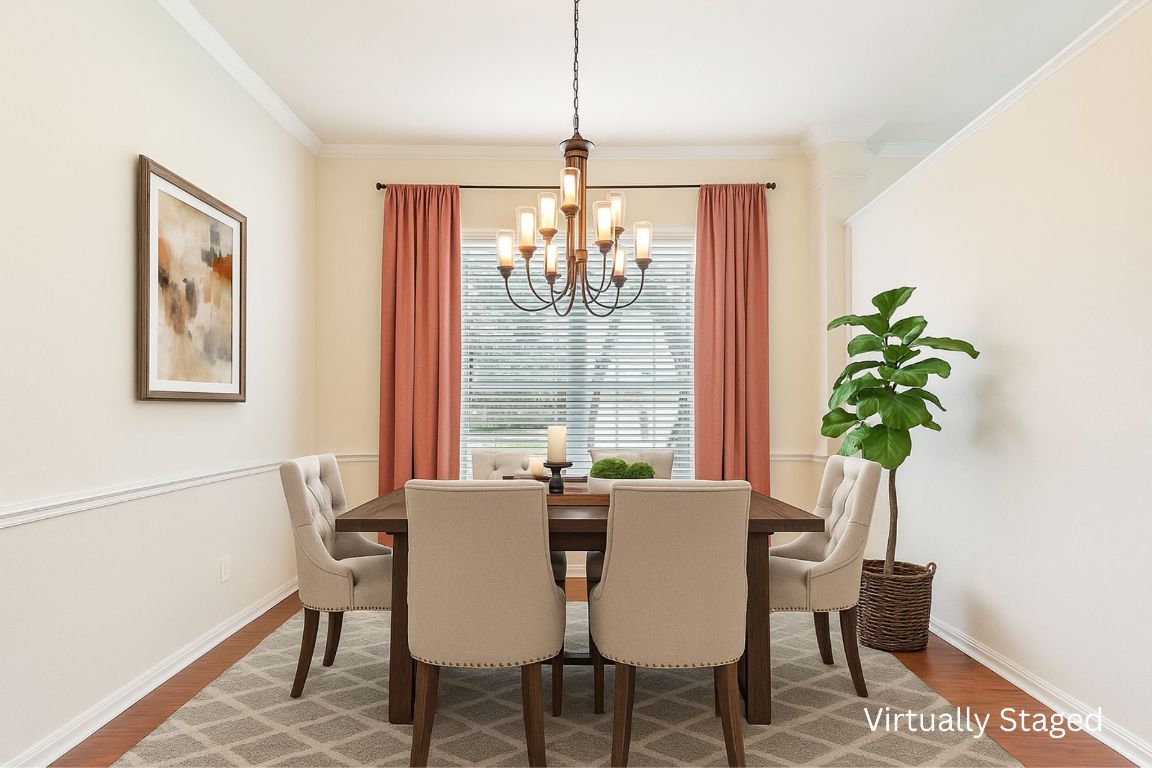 102 Country View Way Cedar Park, TX 78613 - Photo 8 of 38 Dining room with a chandelier, wood finished floors, and crown molding