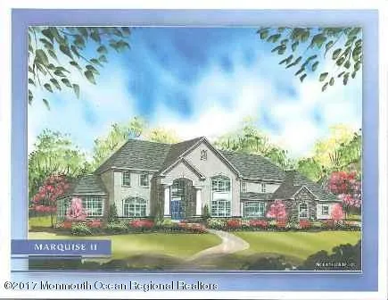 a view of a white house with a big yard and large trees