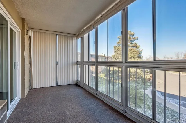 a view of a building with a snow