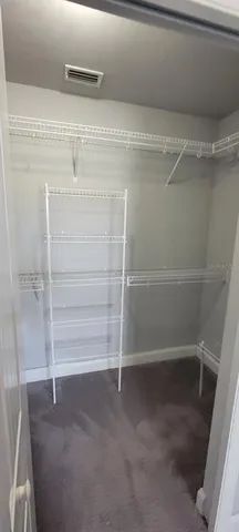 a view of walk in closet with empty racks