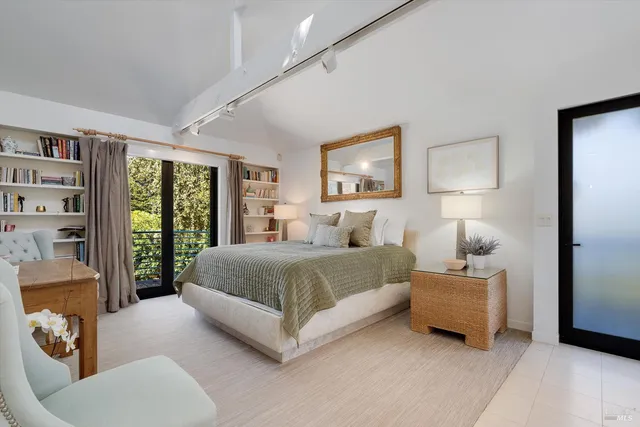 a view of a park with large trees