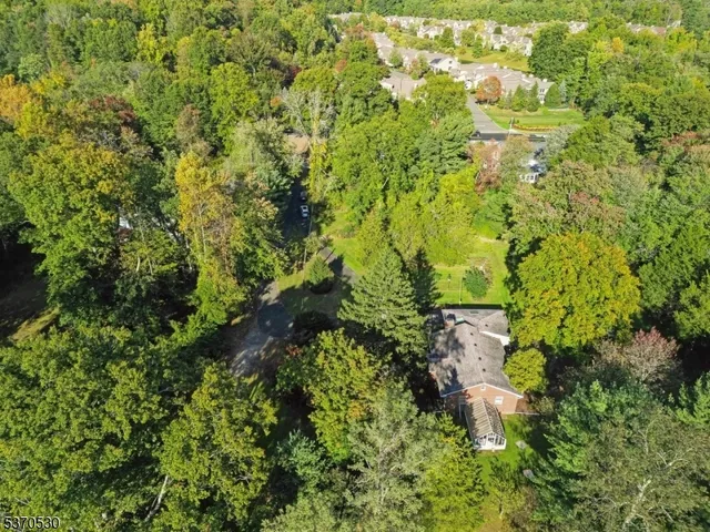 a view of a house with a lush green forest