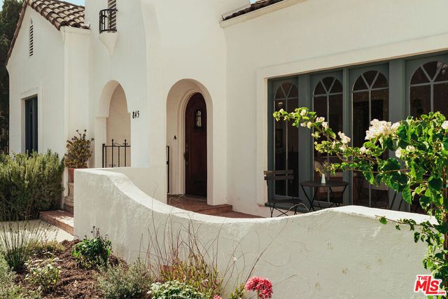a potted plant sitting in front of a house