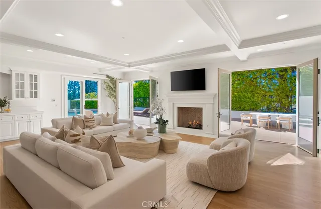 a view of a backyard with sitting area