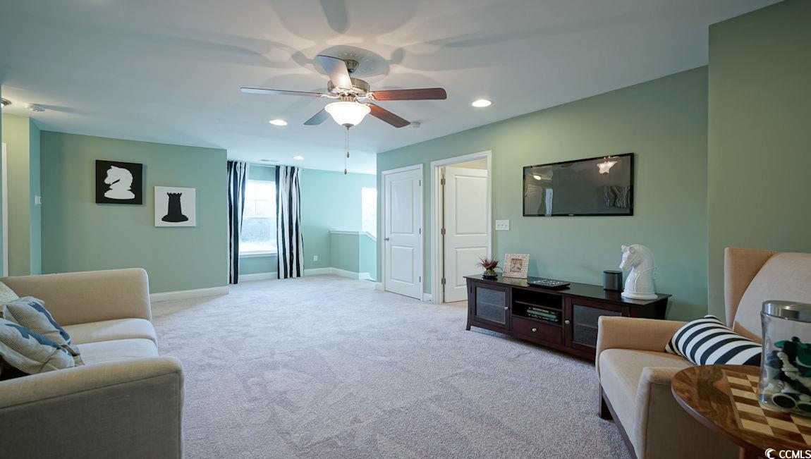 708 Rupert Drive Conway, SC 29526 - Photo 26 of 35 Living area featuring a ceiling fan, carpet flooring, baseboards, and recessed lighting