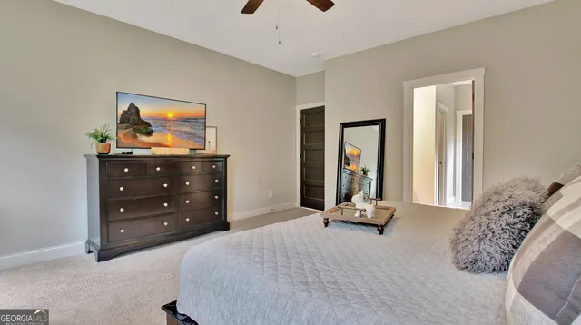 a bedroom with a bed and a cabinets